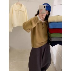 批发<b class='q'>日系</b>加厚polo领毛衣女秋冬季新款内搭打底针织衫翻领慵懒宽松上衣