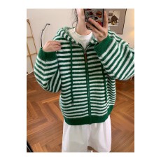 批发针织显白羊毛条纹拉链毛衣外套女韩版秋冬新款宽松百搭针织开衫潮
