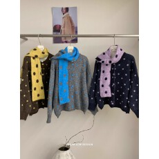 批发配围巾新实体定制韩系复古波点圆领<b class='q'>针织</b><b class='q'>开衫</b>百搭毛衣外套