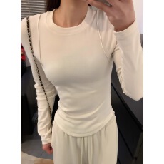 批发纯色<b class='q'>打底衫</b>女新款秋冬内搭修身显瘦收腰辣妹长袖t恤圆领上衣