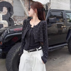 批发原版兔毛布 小碎花短款长袖开衫套装女秋冬季背心<b class='q'>吊带</b>两件套