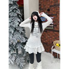 批发出大货 <b class='q'>可爱</b>波点裙摆叠穿长袖t恤女2025秋冬新款百搭休闲上衣