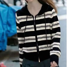 批发出大货 <b class='q'>外套</b>女春秋装复古撞色条纹针织<b class='q'>外套</b>宽松百搭<b class='q'>长袖</b>上衣