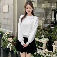 批发出大货 韩版百搭时尚圆领立体花钉珠<b class='q'>北极</b><b class='q'>绒</b>针织百搭长袖上衣女