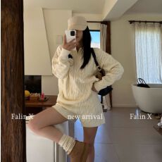 批发出大货 翻领麻花针织毛衣<b class='q'>短裤</b><b class='q'>套装</b><b class='q'>女</b>秋老钱时尚休闲松弛感两件套