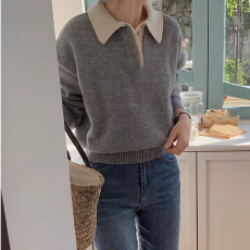 批发出大货 灰色毛衣女春季2026新款外搭<b class='q'>休闲</b>软糯短款上衣套头针织衫