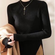 批发出大货 内搭26春季新款圆领<b class='q'>不规则</b>开叉修身显瘦毛衣针织衫女