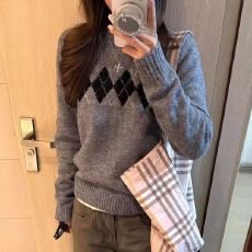 批发出大货 花灰色可外穿内搭毛衣春季菱格圆领套头针织衫显瘦上衣潮