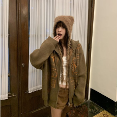 批发出大货 拉链连帽毛衣<b class='q'>开衫</b><b class='q'>女装</b>2026年春宽松休闲提花针织衫外套