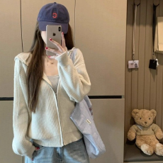 批发出大货 纯色法式新款气质春季连帽长袖毛衣<b class='q'>开衫</b>显瘦百搭chic上衣