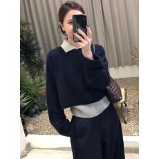 批发出大货 秋<b class='q'>冬</b>一整套韩系慵懒风时尚polo领针织背心叠穿毛衣两件套