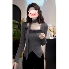 批发出大货 <b class='q'>不规则</b>毛毛拼接方领针织衫女秋冬纯欲打底气质上衣