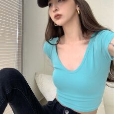 批发出大货 辣妹V领<b class='q'>T</b><b class='q'>恤</b>新款紧身短款露脐<b class='q'>欧美</b>短袖上衣