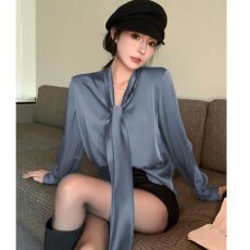 批发出大货 氛围感<b class='q'>衬衫</b>内搭<b class='q'>气质</b>绝美漂亮<b class='q'>衬衣</b>设计感飘带上衣女