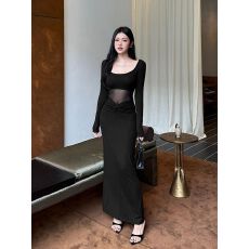 批发出大货 打底<b class='q'>包臀</b>裙女秋冬新款掐腰显瘦网纱拼接气质<b class='q'>连衣裙</b>子