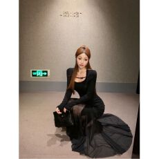 批发出大货 <b class='q'>连衣裙</b>女秋季修身显瘦<b class='q'>包臀</b>裙法式小众设计感绝美网纱长裙