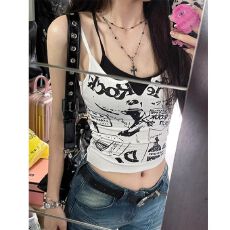 批发出大货 辣妹朋克印花小吊带背心上衣