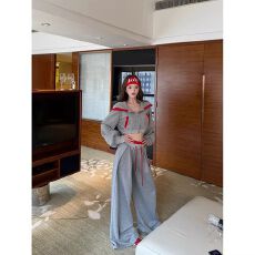 批发出大货 美式拼色大兜帽短款卫衣卫<b class='q'>裤</b><b class='q'>套装</b>