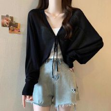 批发出大货 <b class='q'>长袖</b>针织<b class='q'>开衫</b>女装吊带<b class='q'>外</b><b class='q'>搭</b>披肩宽松慵懒风系带短款上衣