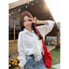 批发出大货 气质蕾丝领带长袖白色<b class='q'>衬衫</b>设计感<b class='q'>衬衣</b>开衫上衣