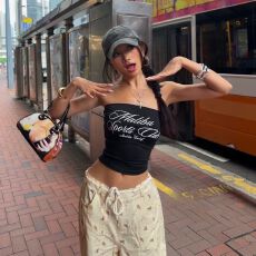 批发出大货 新款夏季黑色吊带背心印花女辣妹美背抹胸上衣