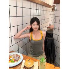 批发出大货 撞色U领工字吊带背心女修身无袖上衣