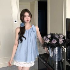 批发出大货 温柔休闲时尚无袖衬衫女夏蝴蝶结宽松显瘦上衣吊带潮