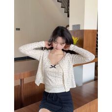 批发出大货 bm风碎花针织两件套蝴蝶结吊带<b class='q'>开衫</b>韩系上衣