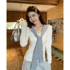 批发出大货 海军领撞色白色长袖T恤女秋季新款修身<b class='q'>打底</b>内搭<b class='q'>上衣</b>