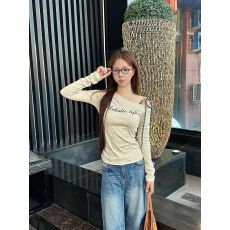 批发出大货 美式露肩绑带长袖t恤女秋2026新修身印花<b class='q'>打底</b><b class='q'>上衣</b>