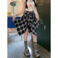 批发出大货 女装小个子美式甜辣设计感<b class='q'>不规则</b>格纹短裙高腰显瘦<b class='q'>半身裙</b>