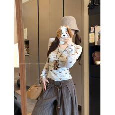 出大货 法式纯欲风长袖T恤女春夏新款设计感U领露背显瘦上衣