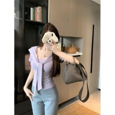 批发出大货 拼接披肩<b class='q'>假两件</b>短袖T恤女夏季设计感收腰显瘦短款<b class='q'>上衣</b>