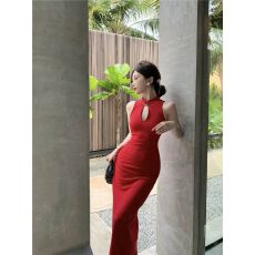 批发出大货 新中式国风旗袍连衣裙<b class='q'>秋</b>季年轻少女性感高级感开叉长裙