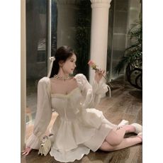 批发出大货 高级感连衣裙温柔风收腰灯笼袖甜美仙女高级感初恋裙<b class='q'>春</b>