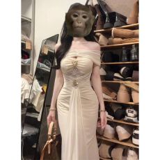 批发出大货 轻奢名媛风高级感气质一字肩连衣裙紧身显瘦长裙高贵礼服