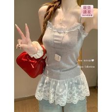 批发出大货 芭蕾风<b class='q'>蕾丝</b>花边裙摆吊带背心女早夏新款纯欲bm内搭无袖