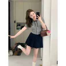 批发出大货 短款上衣小个子薄镂空短袖针织<b class='q'>开衫</b>女蝴蝶结泡泡袖t恤