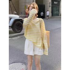批发出大货 撞色条纹<b class='q'>T</b><b class='q'>恤</b>女长袖夏季新款衣服休闲宽松薄款防晒衣罩衫