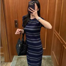 批发2026气质小香风高级感显瘦针织收腰短袖长裙女