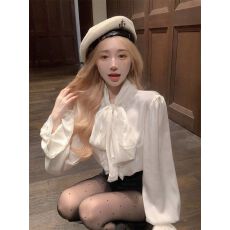 批发蝴蝶结系带雪纺衬衫女2026秋季法式气质<b class='q'>喇叭袖</b>衬衣设计小众上衣