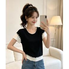 夏季时尚新款小众针织衫假两件百搭显瘦修身短袖T恤上衣女
