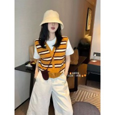 批发爆版韩系百搭显瘦设计圆领撞色<b class='q'>条纹</b>假两件针织<b class='q'>开衫</b>上衣女