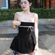 批发<b class='q'>欧美</b>风2026夏季女装甜辣纯欲风一字领裹胸蝴蝶结抹胸<b class='q'>连衣裙</b>