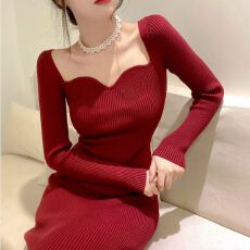 批发毛衣裙女秋小个子中长款修身<b class='q'>包臀</b>洋气加厚针织打底连衣裙