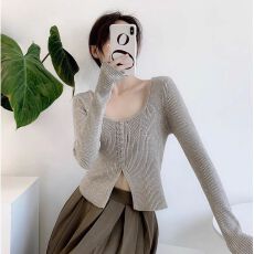 批发秋冬新款性感方领时尚针织开衫女修身<b class='q'>显瘦</b>内搭短款上衣女