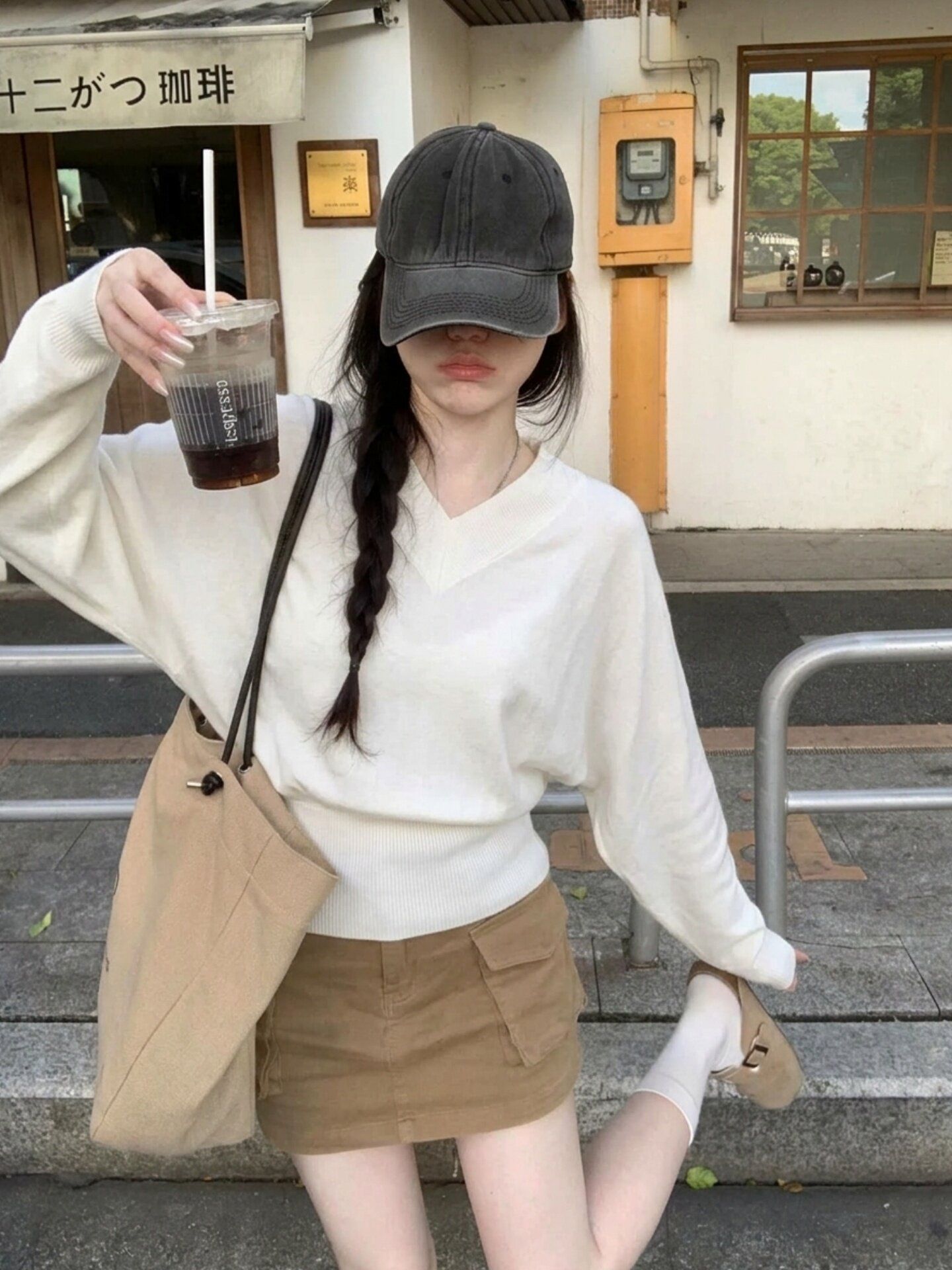 RY9162# 韩系白色慵懒风V领蝙蝠袖针织衫女秋季新款宽松打底上衣