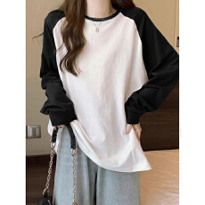 批发T2011# 200克100%棉后包条 宽松休闲潮牌插肩螺纹束口长袖T恤