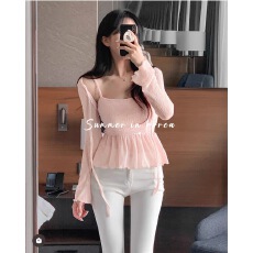 批发直邮<b class='q'>韩国</b><b class='q'>代购</b>2025春女士新款ins博主短款绑带开衫吊带背心两件套