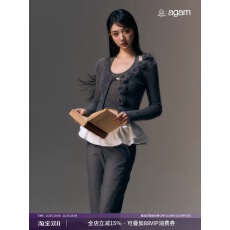 批发AGAM 纯欲风玫瑰花<b class='q'>马海毛</b>针织<b class='q'>开衫</b>+辣妹风短款修身挂脖背心两件套